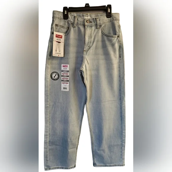 Wrangler Five Star Loose Jeans Boys Size 14 Adj. Waist Light Wash - Picture 1 of 4